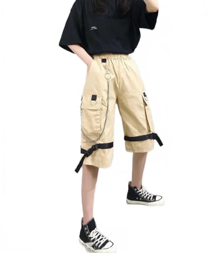 LOMATO Summer Woman Cargo Shorts Korean Ins Hip Hop Casual Shorts Students Loose Baggy Straight Tube Shorts for Women Neutral Black,Khaki,3XL von LOMATO