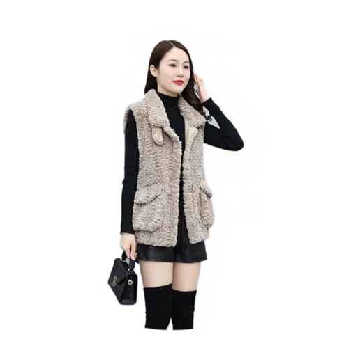 LOMATO Winter Warme Lammwolle Westen Frauen Kunstpelz Ärmellose Jacke Strickjacke Plus Größe Reißverschlusstaschen Koreanischen Mantel Harajuku Vintage Weste,Helles Kamel,L von LOMATO