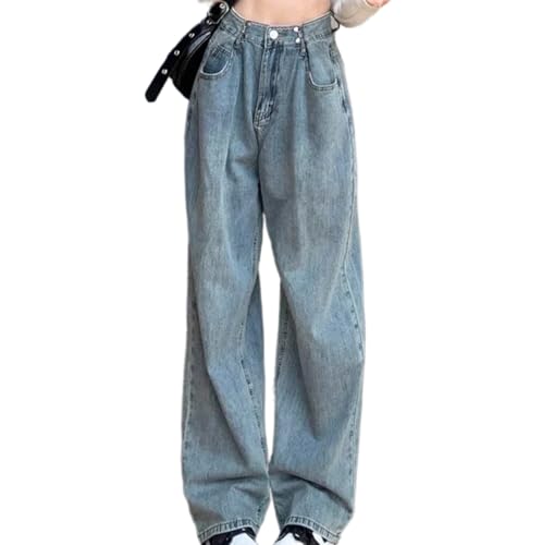 LOMATO Woman High Waist Vintage Wide Leg Jeans Girls High Street Harajuku Pants Lady Fashion Y2k Clothing Blue Light Blue Jeans Trousers,Blau,M von LOMATO