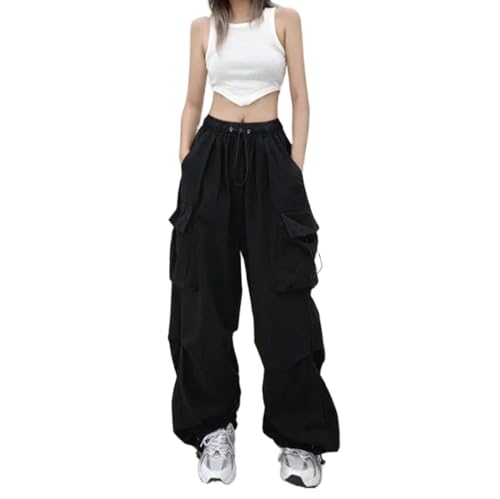 LOMATO Y2K Women Streetwear Techwear Cargo Korean Harajuku Casual Parachute Pants for Men Sweatpants Wide Leg Joggers Trousers Clothing,Black,M von LOMATO