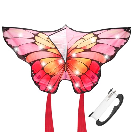 LOMUG Schmetterling Drachen Flugdrachen für Kinder und Erwachsene, Einfach zu fliegen, 130x70 cm Großer Single Line Kite with Long Tails für den Strand, für Spiele Aktivitäten im Freien (Rosa) von LOMUG