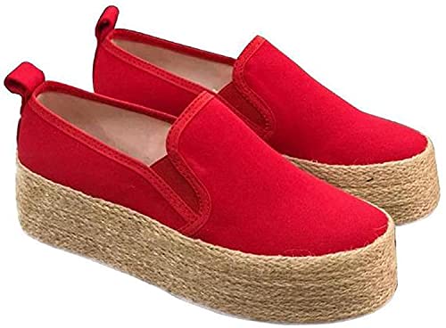 Damen Sandalen Espadrilles Mit Plateau Profilsohle Flache Platform Slip-On Plattform Hanf Seil Schuhe Lässig Und Komfortabel,Rot,36 Damen Sandalen Espadrilles Mit Plateau Profilsohle Flache Platform Slip-On Plattform Hanf Seil Schuhe Lässig Und Komfortabel,Rot,36 von LONG-M