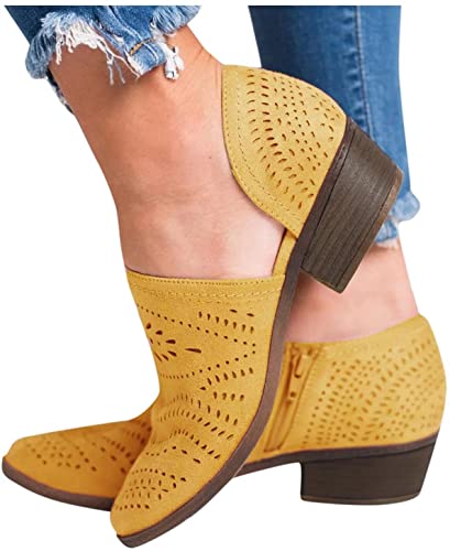 LONG-M Damen Sandalen Atmungsaktive Ferse Elegante Bequeme rutschfeste Schuhe,Gelb,39 von LONG-M