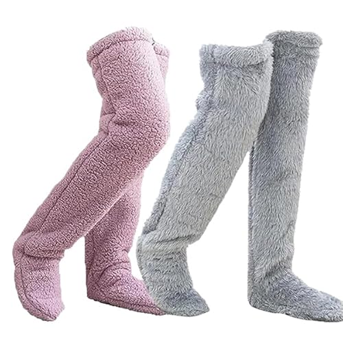 LONGTO Soxxy, Soxxy Lange Flauschige Socken für Damen, Socken für kalte Füße, Kniehohe Flauschige Socken, Flauschige Beinwärmer-Socken für Damen (2Pairs A) von LONGTO