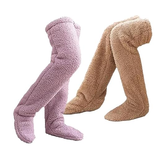 LONGTO Soxxy, Soxxy Lange Flauschige Socken für Damen, Socken für kalte Füße, Kniehohe Flauschige Socken, Flauschige Beinwärmer-Socken für Damen (2Pairs C) von LONGTO