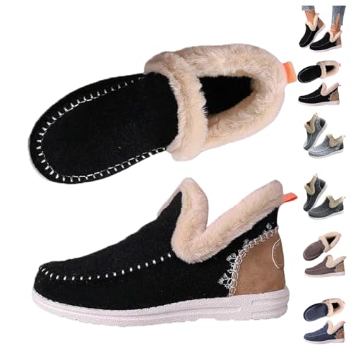 LONGTO Weiche Plüsch-Slip-On-Sneaker für gemütliche Füße, weiche Plüsch-Sneaker-Hausschuhe, warme, gemütliche Micro-Wildleder-Slipper-Stiefel für Damen (Black,37) von LONGTO