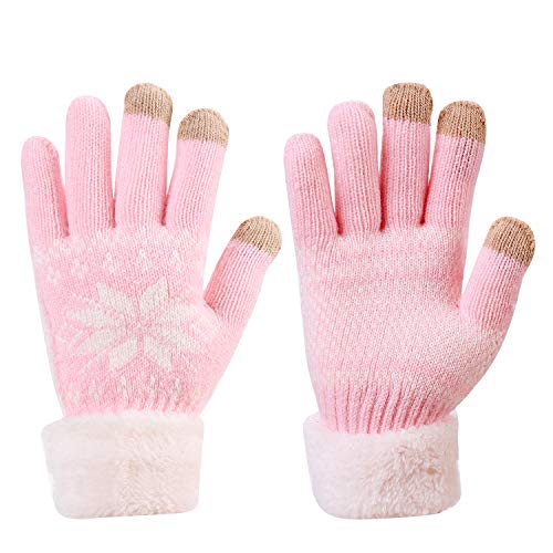 Damen Handschuhe Gestrickte Wollhandschuhe Schneeflocke warme Strickhandschuhe weich dicke Fingerhandschuhe Damenhandschuhe touchscreen iPad iPhone Smartphone Handy Winterhandschuhe Outdoor fahrrad von LONTG