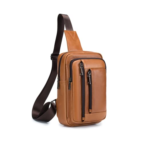 Echtes Leder Umhängetasche,Mode Retro Crossbody Bag,Casual Outdoor Chest Bag,Multi-Pocket Handtasche,Chest Crossbody Bag für Männer und Frauen,geeignet für Casual Outdoor und Business Travel,Braun von LOONGYOON