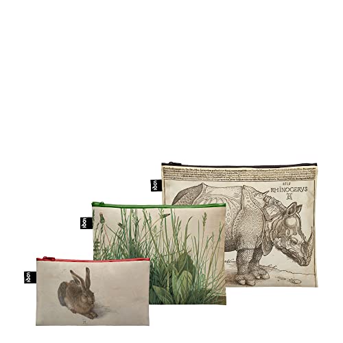 LOQI Albrecht Duerer - Nashorn, das große Stück Rasen, Hase, recycelte Reißverschlusstaschen, mehrfarbig, L, Zeitgenössisch von LOQI