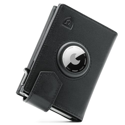 LORZOR® Design für Airtag Wallet, Slim Wallet mit Münzfach, Geldbörse Herren echtem Leder, RFID Blocker Portemonnaie, Portmonee Herren kartenetui Platz für 10 Karten, Geldbeutel (schwarz) von LORZOR