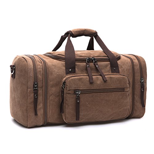 LOSMILE Canvas Reisetasche,40L-50L Weekender Tasche Sporttasche Handgepäck für Damen und Herren mit der Großen Kapazität. (Braun) von LOSMILE