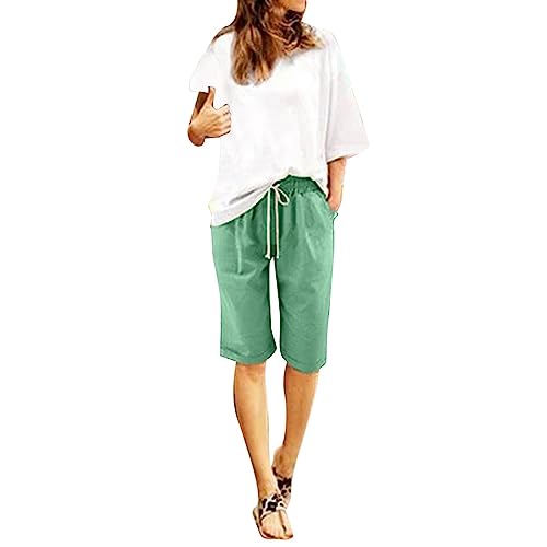 Bermuda Shorts Damen Knielang -Kurze Hose Damen Sommer -Sommershort Damen Leicht Strandshorts Bequem Sporthose Kurz Laufshorts Jogginghose mit Elastischer Bund und Taschen Damenshorts für Frauen von LOSSLO