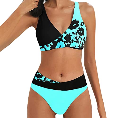 Bikini Damen Set Push Up - Zweiteiliger Badeanzug Bauchweg mit Brustpolster,Farbblockdruck Bedruckte Bademode Low Rise Sexy Swimsuit Wickeloptik Bikinioberteil Große Brüste Triangel Bikini-Sets Frauen von LOSSLO