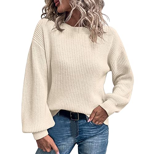 LOSSLO Pullover Damen Winter,Strickpullover Oversize Strickpulli Herbst Langarmshirt Elegante Stricken Pulli Langarm Winterpulli Einfarbig Oberteil Tops Longpullover für Frauen Sweater von LOSSLO