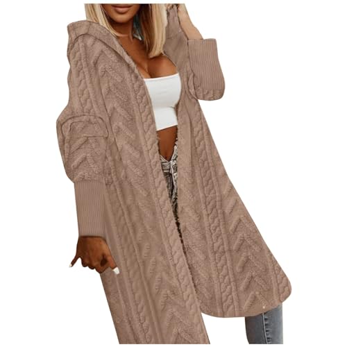 LOSSLO Strickjacke Damen Lang mit Kapuze -Strickmantel WinterGrobstrickjacke Oversize Longstrickjacke Strickcardigan Langarm Grobstrick Cardigan Einfarbig Strickjacken Mantel Kapuzenjacke von LOSSLO