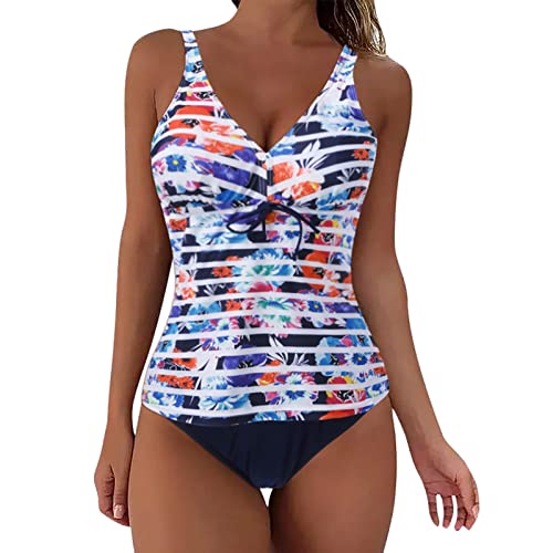 LOSSLO Zweiteiliger Badeanzug Damen Bauchweg mit Bügel - Bunte Tankini mit Shorts,Bademode Damen V-Ausschnitte Träger Sexy Bikini Set Push Up Swimsuit Rückenfreies Bequem Strandmode Sommer Frauen von LOSSLO