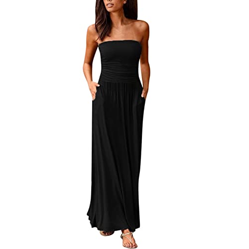 Maxikleid Damen Elegant -Bandeau Kleid Damen Lang,Partykleid Damen Sexy Trägerloses Kleid Schulterfrei Einfarbig Lange Abendkleider Freizeitkleid Hohe Taille Ballkleider Maxi Kleider für Frauen von LOSSLO