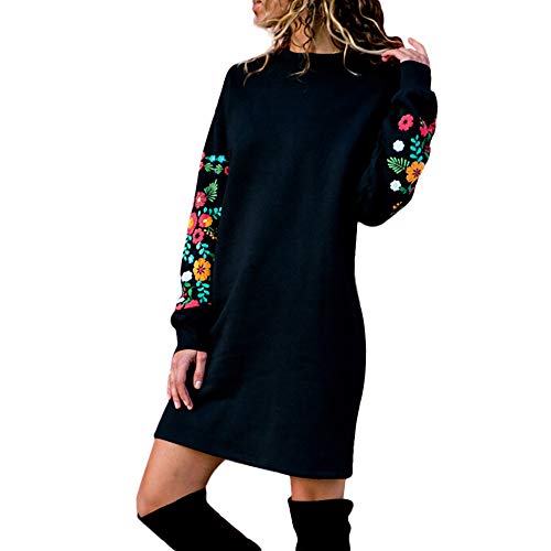 Pulloverkleid Damen Winter -Sweatkleid Damen Ohne Kapuze Winterkleid Damen Langarm Warm Mini Kleider Sexy Kurz Oversize Sweatshirts Casual Pulli Kleid mit Blumen Muster Minikleid für Frauen Herbst von LOSSLO