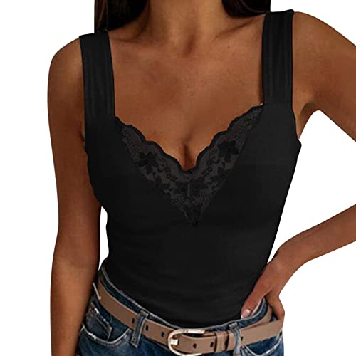 Spitzentop Damen Weiß,Trägertop Damen Sommer,Cami Top Damen Sexy Tank Tops Spitzen Oberteile Slim Fit Ärmelloses T Shirt V Ausschnitte Tunika Bluse Sommertops Luftig Weste Tanktops Frauen von LOSSLO