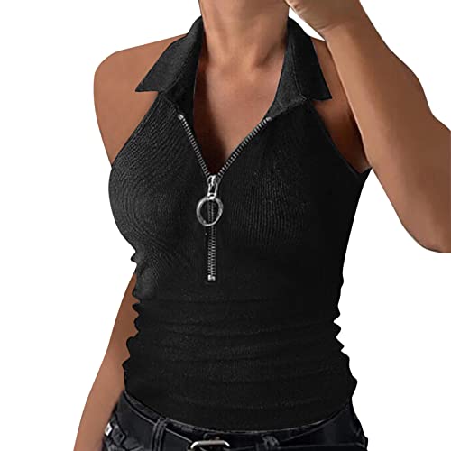 Stricktop Damen Sommer ,Blusentops Damen Ärmelloses,Tank Top Damen Sport Oberteile Bluse mit Reißverschluss T Shirt V Ausschnitte Tunika Sommertops Weste Strick Tops Teenager Mädchen Tanktops Frauen von LOSSLO