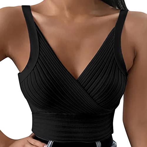 Stricktop Damen Sommer - Wickeltop Damen V-Ausschnitt Tank Top Damen Sexy Strick Oberteil Spaghetti Top Wickeln Trägertop Weich Unterhemden Cami Camisole Tanktop Sporttop Vest Tops Sporttop Slim von LOSSLO