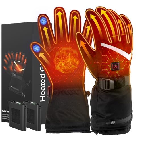 LOTTBUTY Beheizbare Handschuhe 2024 Upgrade,Beheizte Handschuhe Herren Damen mit 7.4V/2×5000mAh Wiederaufladbare Akkus,wasserdichte Beheizbare Motorradhandschuhe Winter für Kifahren,Radfahren,Wandern von LOTTBUTY