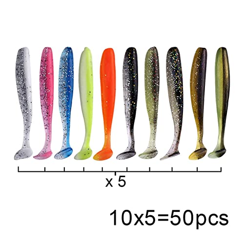 MINGSHAN 50 Teile/los 7 cm 10 cm weiche Lure shad wobbler silikon köder Meer Wurm swimbait Streamer silikon Loch spinnerbait zubehör(Color:Violet,Size:50pcs 7 cm) von LOUPKC