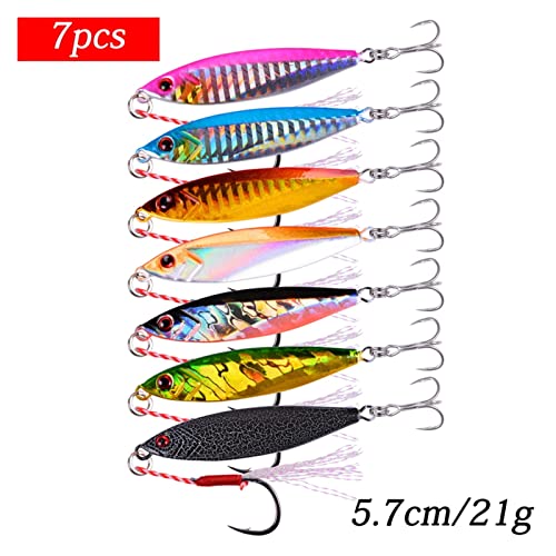 MINGSHAN 7 stücke Lange Metall Jig Fischereiköder Gewichte 14g 21g 30g Slangguss Meer Angelköder Holographische Salzwasserköder Pesca Künstlich(B2-21g-7pcs) von LOUPKC