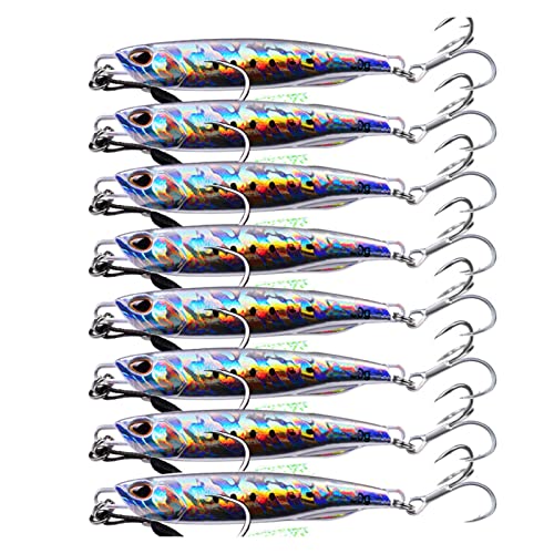 MINGSHAN 8 Teile/los Jigging locker Angelköder Metall Spinner Löffel Fisch Köder Jigs Japan Angelgerät Pesca Bass Thunfischforellen Set(Color:G 2 Hook 8 pcs,Size:10g) von LOUPKC