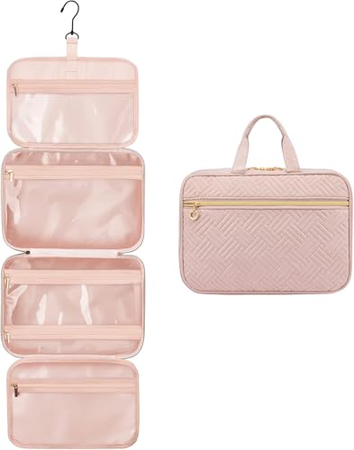 LOVEVOOK Kulturtasche Damen Gross, wasserdichte Kulturbeutel zum Aufhängen, Faltbare Waschtasche Kosmetiktasche Groß mit 360°Drehbare Haken, Waschbeutel Makeup Bag Cosmetic Bag für Damen. Rosa von LOVEVOOK