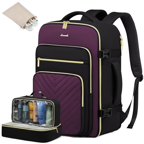 LOVEVOOK Reiserucksack Damen Groß, 40L Handgepäck Rucksack mit 3 Packing Cubes, Wasserdicht Laptop Rucksack 17 Zoll, Travel Backpack Weekender Damen für Reise Arbeit Wandern, Schwarz Violett LOVEVOOK Reiserucksack Damen Groß, 40L Handgepäck Rucksack mit 3 Packing Cubes, Wasserdicht Laptop Rucksack 17 Zoll, Travel Backpack Weekender Damen für Reise Arbeit Wandern, Schwarz Violett von LOVEVOOK