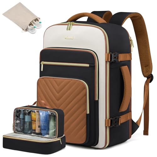 LOVEVOOK Rucksack Handgepäck Flugzeug, 40L Reiserucksack Damen Groß, Wasserdicht Laptop Rucksack Damen 17 Zoll mit Laptopfach, Easyjet Handgepäck 45x36x20 Cabin Bag für Reise Arbeit Wandern, Braun LOVEVOOK Rucksack Handgepäck Flugzeug, 40L Reiserucksack Damen Groß, Wasserdicht Laptop Rucksack Damen 17 Zoll mit Laptopfach, Easyjet Handgepäck 45x36x20 Cabin Bag für Reise Arbeit Wandern, Braun von LOVEVOOK