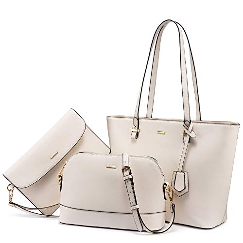 LOVEVOOK Handtasche Damen Schultertasche Shopper Tasche Tragetasche Damen Groß Designer Elegant Ümhängetasche Henkeltasche Set 3-teiliges Set - Beige von LOVEVOOK