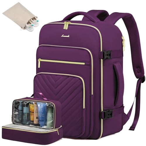 LOVEVOOK Reiserucksack Damen, 40L Groß Handgepäck Rucksack Flugzeug, Wasserdicht Laptop Rucksack Damen 17 Zoll mit Kulturbeutel, Handgepäck Tasche Weekender Bag für Reise Arbeit Urlaub, Violett von LOVEVOOK