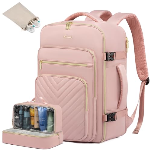 LOVEVOOK Reiserucksack Damen, 40L Groß Handgepäck Rucksack Flugzeug, Wasserdicht Laptop Rucksack Damen 17 Zoll mit Kulturbeutel, Handgepäck Tasche Weekender Damen für Reise Business Urlaub, Rosa von LOVEVOOK