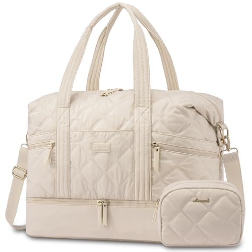 LOVEVOOK Reisetasche Damen,Leicht Puffer Weekender,Groß Kliniktasche Geburt Mama Set,Handgepäck Tasche mit Schuhfach & Nassfach,Sporttasche Set Travel Duffel Bag für Flugzeug Reise Gym,Beige LOVEVOOK Reisetasche Damen,Leicht Puffer Weekender,Groß Kliniktasche Geburt Mama Set,Handgepäck Tasche mit Schuhfach & Nassfach,Sporttasche Set Travel Duffel Bag für Flugzeug Reise Gym,Beige von LOVEVOOK