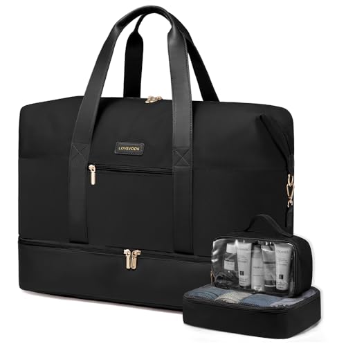 LOVEVOOK Reisetasche Damen Weekender Bag Groß, Handgepäck Tasche 45x36x20, Sporttasche Kliniktasche Geburt Travel Bag mit Kulturtasche Schuhfach für Flugzeug Reisen, Schwarz LOVEVOOK Reisetasche Damen Weekender Bag Groß, Handgepäck Tasche 45x36x20, Sporttasche Kliniktasche Geburt Travel Bag mit Kulturtasche Schuhfach für Flugzeug Reisen, Schwarz von LOVEVOOK