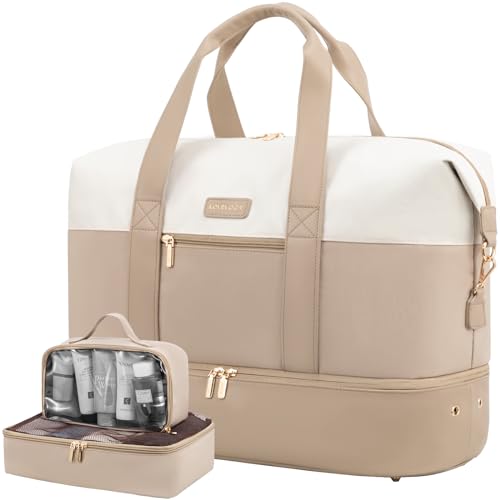 LOVEVOOK Reisetasche Damen Weekender Bag Groß Handgepäck Tasche Sporttasche Kliniktasche Geburt Travel Duffle Bag mit Kulturtasche Schuhfach für Flugzeug Reisen, Beige Khaki LOVEVOOK Reisetasche Damen Weekender Bag Groß Handgepäck Tasche Sporttasche Kliniktasche Geburt Travel Duffle Bag mit Kulturtasche Schuhfach für Flugzeug Reisen, Beige Khaki von LOVEVOOK