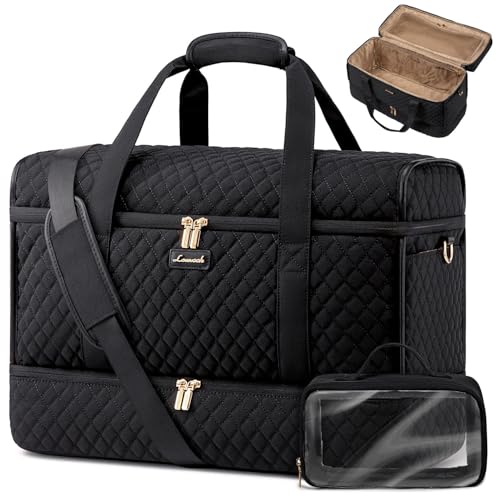 LOVEVOOK Reisetasche Damen mit Schuhfach, Große Öffnung Weekender Handgepäck Tasche Travel Duffle Bag, Wasserdicht Kliniktasche Geburt Krankenhaustasche Sporttasche für Flugzeug, Schwarz von LOVEVOOK
