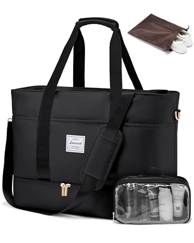 LOVEVOOK Reisetasche Damen, Wasserdicht Weekender Travel Duffel Bag mit Schuhfach, Kliniktasche Geburt Mommy Handgepäck Tasche Saunatasche Gym Sporttasche Trainingstasche für Reise Ryanair Schwarz LOVEVOOK Reisetasche Damen, Wasserdicht Weekender Travel Duffel Bag mit Schuhfach, Kliniktasche Geburt Mommy Handgepäck Tasche Saunatasche Gym Sporttasche Trainingstasche für Reise Ryanair Schwarz von LOVEVOOK