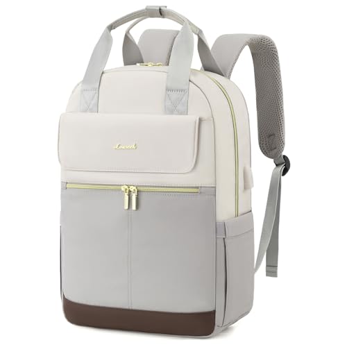 LOVEVOOK Rucksack Damen, Schulrucksack Teenager Mädchen 15,6 Zoll mit Laptopfach, Wasserdicht Schultasche Arbeitstasche Reiserucksack Daypack Elegant für Uni Reise Büro, Hellgrau von LOVEVOOK