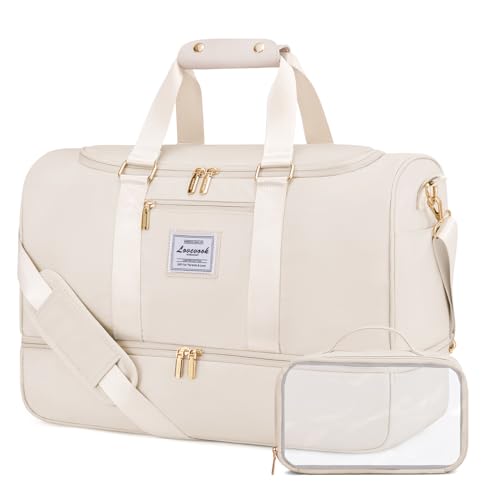 LOVEVOOK Sporttasche Reisetasche Groß, 50L Weekender Travel Duffle Bag mit Kulturtasche, Schuhfach & Nassfach, Wasserdicht Gym Bag Tennistasche, Handgepäck Tasche für Sport Reisen Flugzeug, Beige LOVEVOOK Sporttasche Reisetasche Groß, 50L Weekender Travel Duffle Bag mit Kulturtasche, Schuhfach & Nassfach, Wasserdicht Gym Bag Tennistasche, Handgepäck Tasche für Sport Reisen Flugzeug, Beige von LOVEVOOK