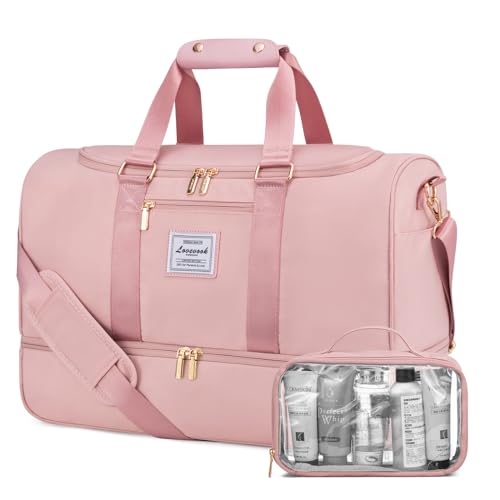 LOVEVOOK Reisetasche Sporttasche Damen, Kliniktasche Geburt Weekender Damen mit Kulturtasche, Schuhfach & Nassfach, Wasserdicht Gym Yoga Bag, Handgepäck Tasche für Reise Flugzeug Camping, Rosa von LOVEVOOK