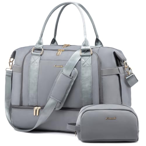 LOVEVOOK Sporttasche Reisetasche Damen, Weekender Travel Duffle Bag mit Kulturtasche, Schuhfach & Nassfach, Wasserdicht Schwimmtasche Saunatasche, Handgepäck Tasche für Reisen Fitness, Grau von LOVEVOOK