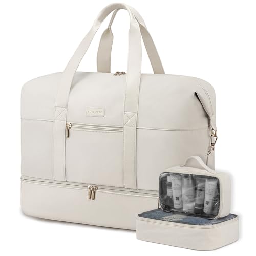 LOVEVOOK Weekender Reisetasche Damen, Sporttasche Handgepäck Tasche 45x36x20, Groß Kliniktasche Geburt, Travel Bag Duffle Bag mit Kulturtasche Schuhfach für Flugzeug Reisen, Beige LOVEVOOK Weekender Reisetasche Damen, Sporttasche Handgepäck Tasche 45x36x20, Groß Kliniktasche Geburt, Travel Bag Duffle Bag mit Kulturtasche Schuhfach für Flugzeug Reisen, Beige von LOVEVOOK