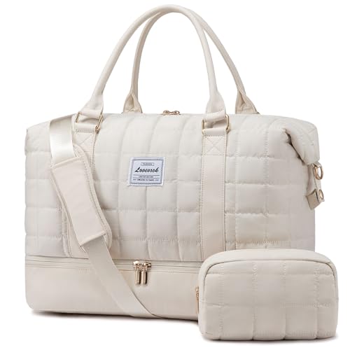 LOVEVOOK Reisetasche Damen, Leicht Puffer Weekender Kliniktasche Geburt Handgepäck Tasche Krankenhaustasche mit Schuhfach & Nassfach, Travel Carry On Bag für Flugzeug Reise Gym, Beige LOVEVOOK Reisetasche Damen, Leicht Puffer Weekender Kliniktasche Geburt Handgepäck Tasche Krankenhaustasche mit Schuhfach & Nassfach, Travel Carry On Bag für Flugzeug Reise Gym, Beige von LOVEVOOK