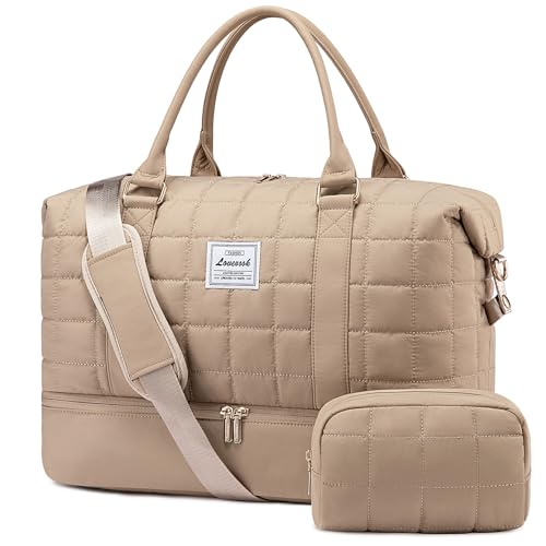 LOVEVOOK Groß Reisetasche Damen, Leicht Puffer Weekender Handgepäck Tasche Carry On Travel Bag mit Schuhfach & Nassfach, Kliniktasche Geburt Krankenhaustasche Sporttasche für Flugzeug Gym von LOVEVOOK