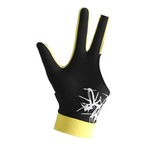LOVIVER Billardhandschuh, Queue-Sporthandschuh, professionell, atmungsaktiv, für Erwachsene, rutschfeste Show-Handschuhe, 3-Finger-Poolhandschuh für die Linke, gelbes Spleißen von LOVIVER