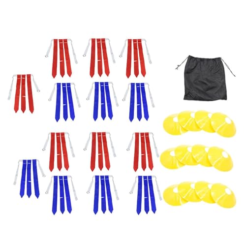 LOVIVER Flag-Football-Gürtel, Hüftgürtel mit schwarzer Kordelzugtasche, Rugby-Flaggengürtel, Hüftflagge für Kinder und Erwachsene, Spieler, Touchdown-Spiel, 14 Bänder 12 Kegel von LOVIVER