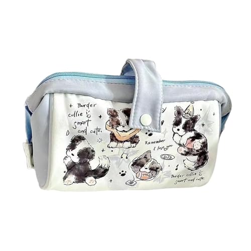 LOVIVER Hunde-Federmäppchen, Federmäppchen mit Cartoon-Motiv, aus Segeltuch, Bleistift-Marker-Halter, Welpen-Stift-Make-up-Tasche, Schreibwarentasche für, Border-Collie-welpe von LOVIVER